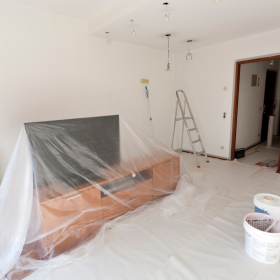Interior house painting preparation, covering all furnuture