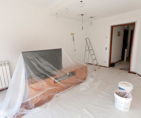 Interior house painting preparation, covering all furnuture