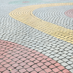 colorful paving installation near sydney airport by master groups
