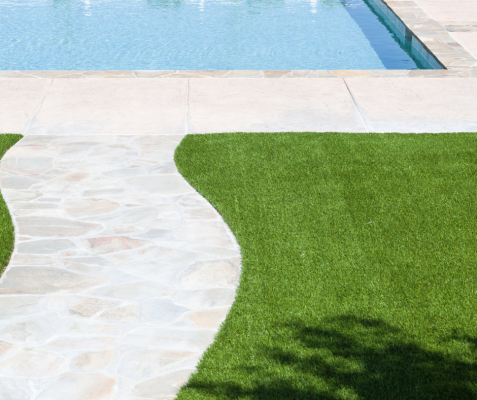 turf installation near pool area
